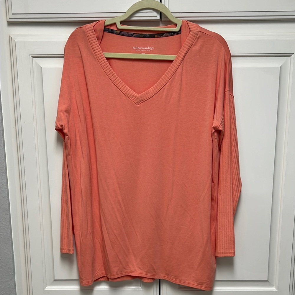 Soft Surroundings coral colored sweater. Women’s size Small.